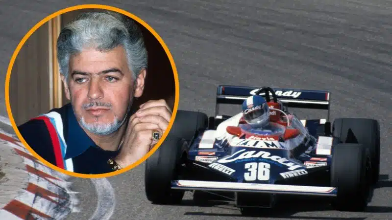 Derek Warwick in F1 Toleman at 1981 Dutch GP with Ted Toleman inset