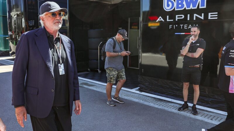 Flavio Briatore outside Alpine F1 team garage at the 2024 Spanish Grand Prix