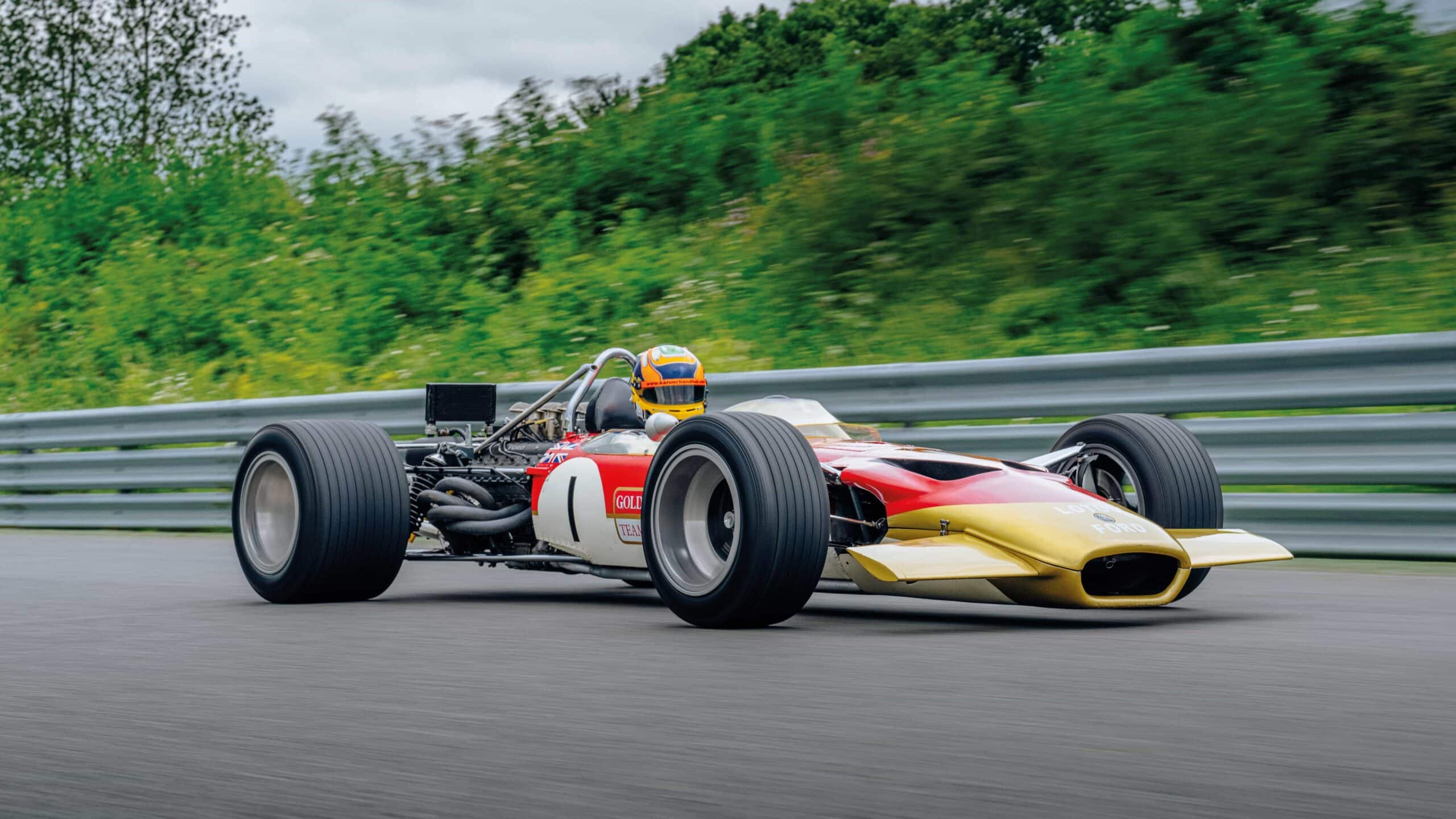 Karun Chandhok drives the Lotus 49