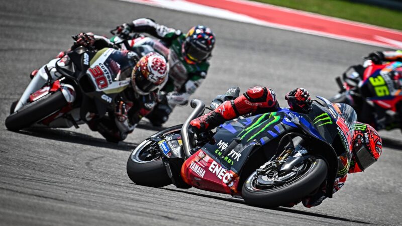 Yamaha of Fabio Quartararo leads Honda of Takaaki Nakagami in MotoGP American GP