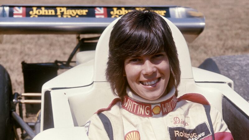 Divina Galica in Surtees F1 car ahead of the 1976 British Grand Prix