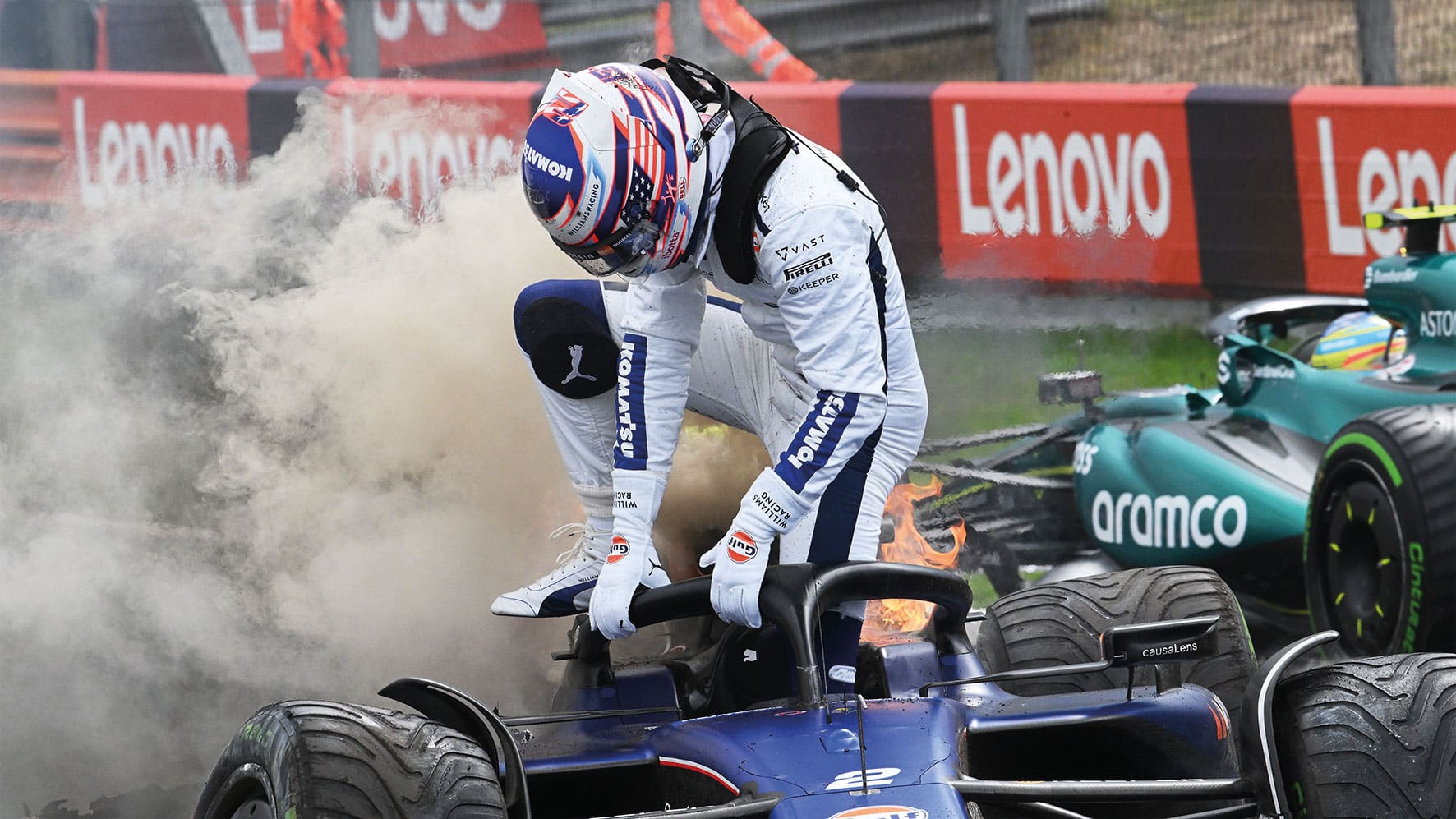 Logan Sergeant gets out of burbing car