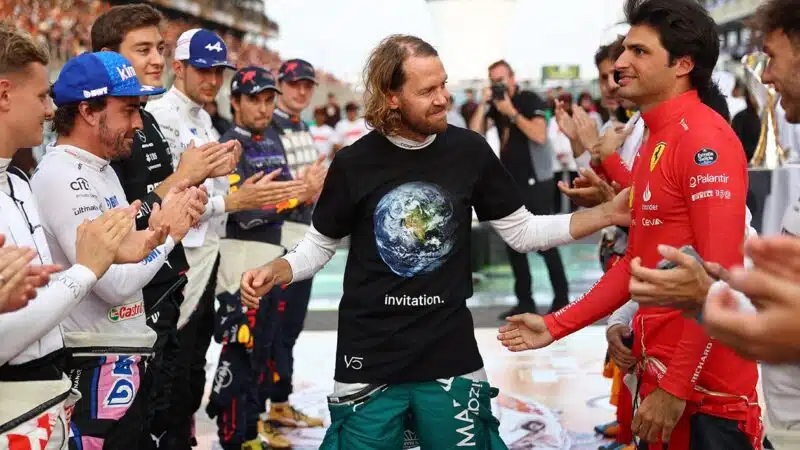 Sebastian receives a guard of honour from F1 drivers at his final grand prix in Abu Dhabi