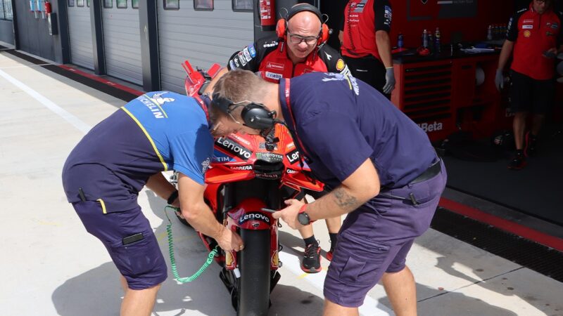 Michelin MotoGP technicians test tyre temperatures of Pecco Bagnaia Ducati