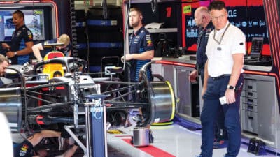 FIA scrutineers check the RB20 in Spain
