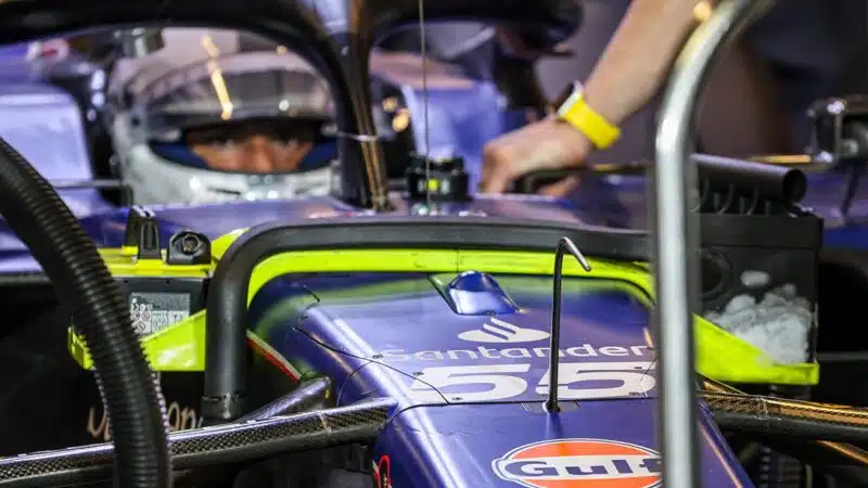 Carlos Sainz in cockpit of Williams F1 car at Abu Dhabi post season test