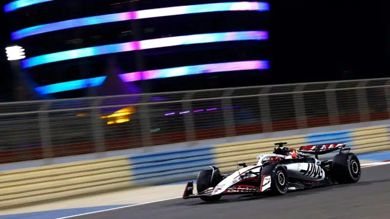 Haas F1 car of Esteban Ocon in 2025 F1 preseason testing