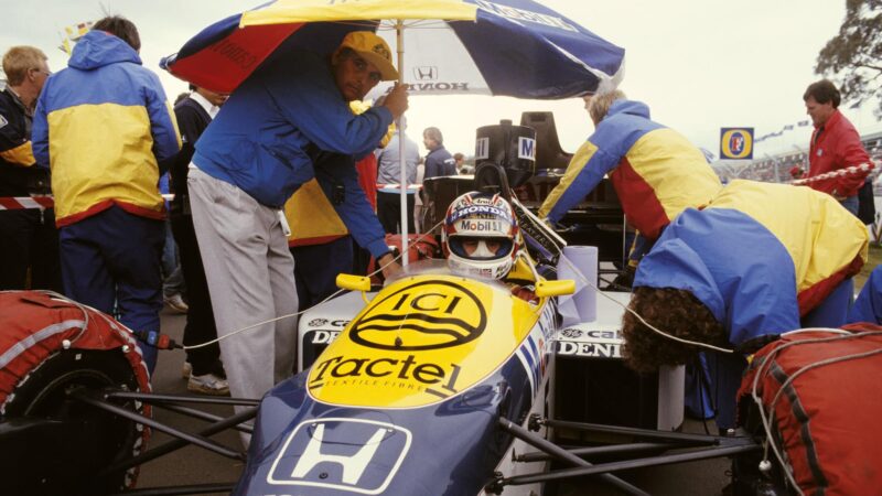 Full focus on the grid: Mansell was at the heart of a three-way title showdown that ended in dramatic fashion