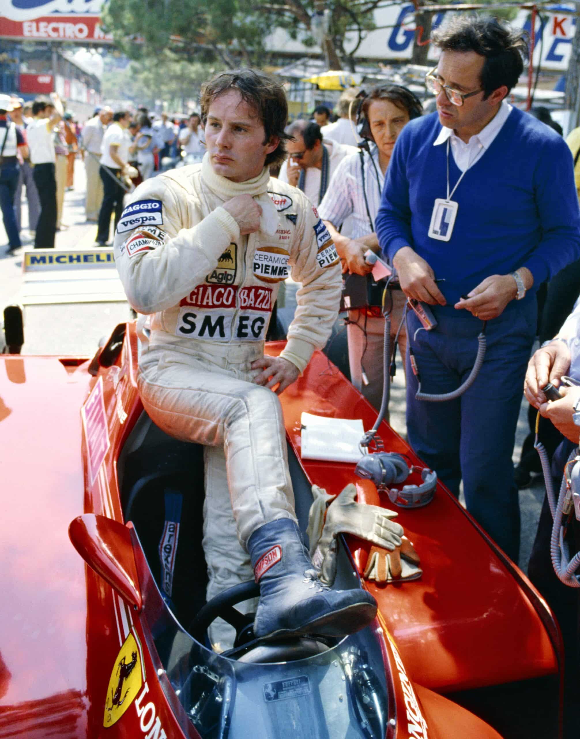 Gilles Villeneuve sits on Ferrari