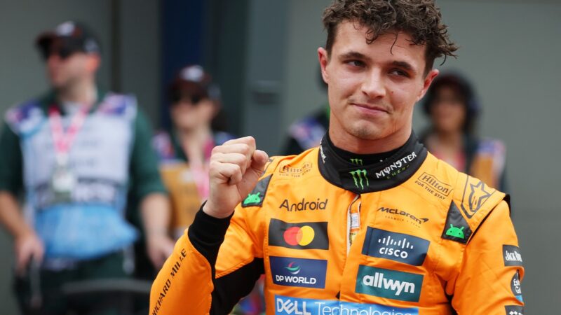Lando Norris pumps his fist after qualifying on pole for 2025 F1 Australian Grand Prix