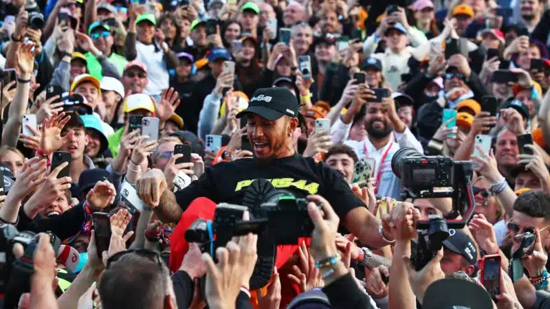 Lewis Hamilton crowd surfing