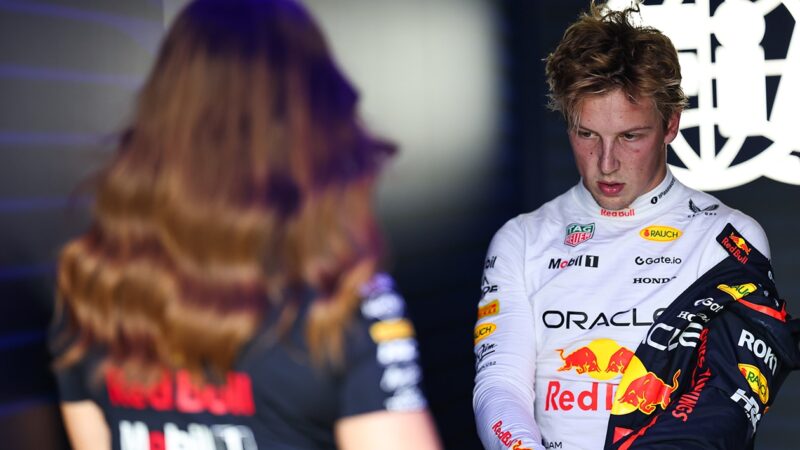 Liam Lawson looks grim after being knocked out of qualifying for the 2025 F1 Australian Grand Prix