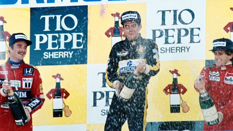 Nigel Mansell, Alain Prost and Ayrton Senna on podium