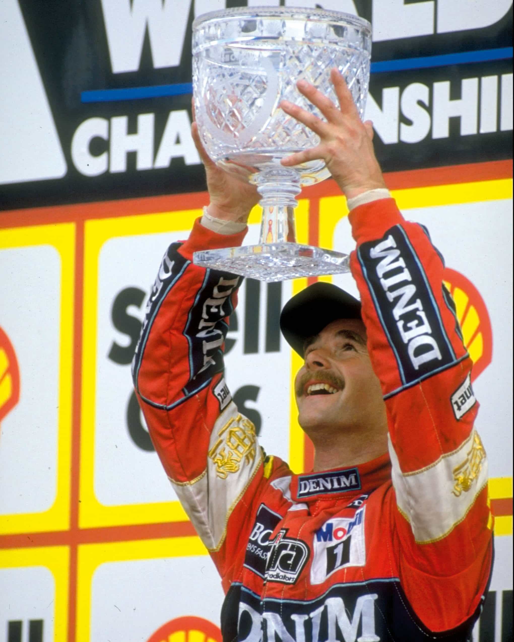 Nigel Mansell on the podium