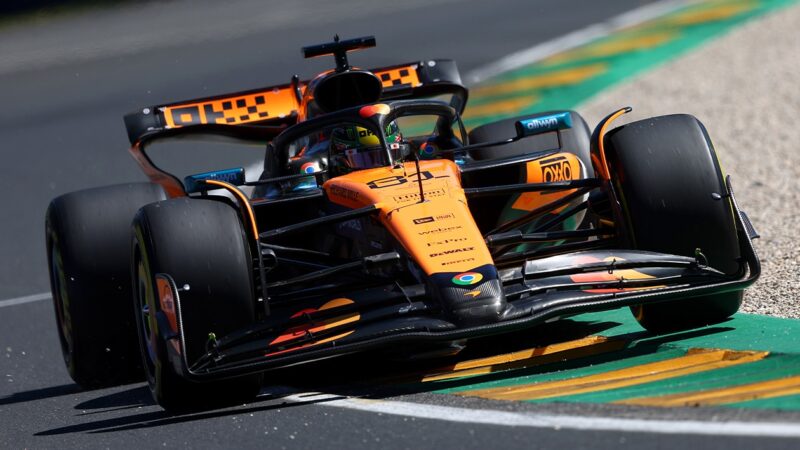 Oscar Piastri runs over kerb in practice for 2025 F1 Australian Grand Prix