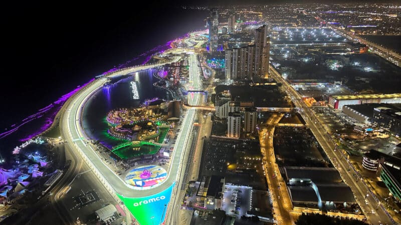 Night scene during practice before the 2024 Saudi Arabian Grand Prix