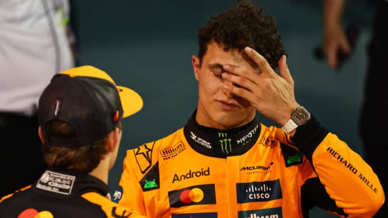 Lando Norris and Oscar Piastri in parc ferme after the 2025 Bahrain Grand Prix