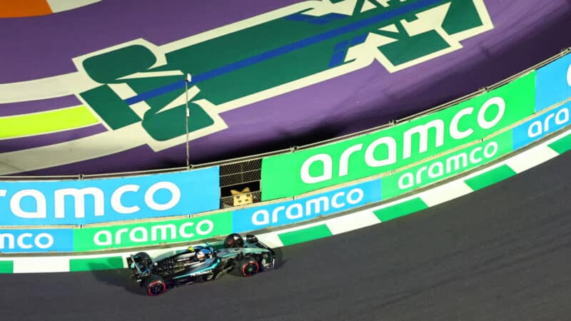 Kimi Antonelli (Mercedes) seen from above during qualifying for the 2025 Saudi Arabian Grand Prix