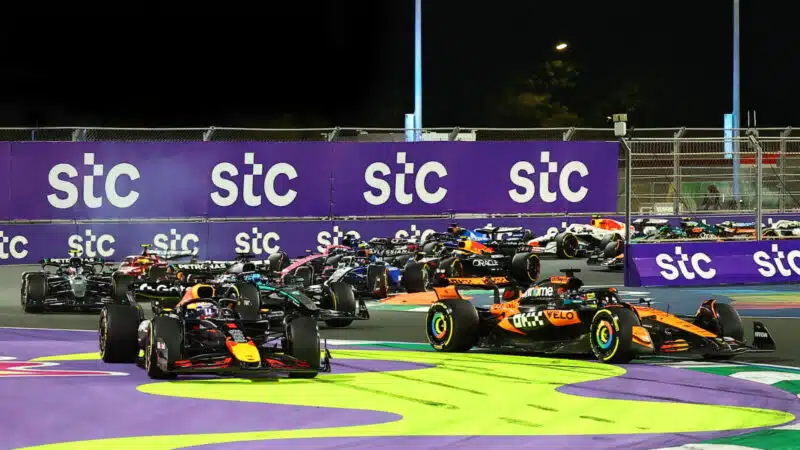Max Verstappen goes off at the start of the Saudi Arabian GP