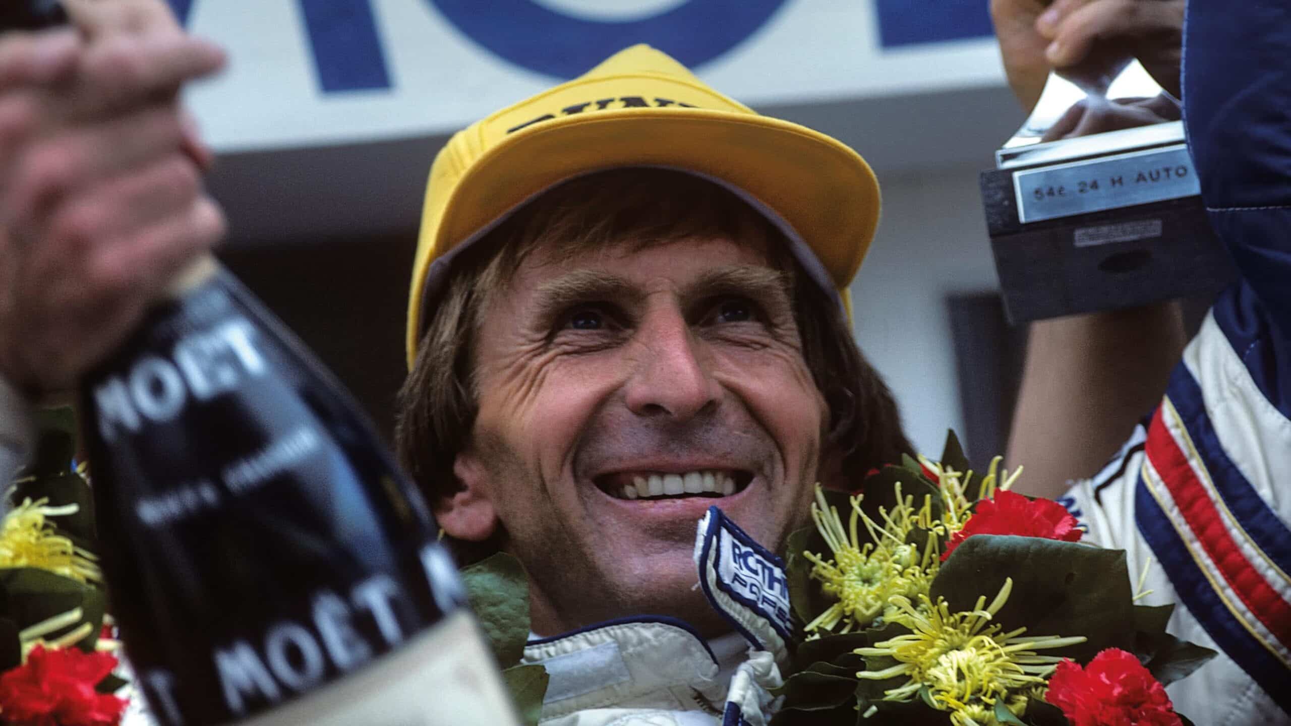 Derek Bell celebrates