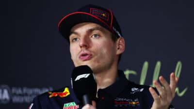 Max Verstappen during the post-race press conference in Saudi Arabia