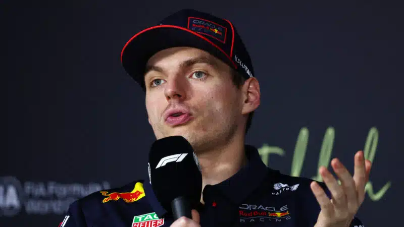 Max Verstappen during the post-race press conference in Saudi Arabia