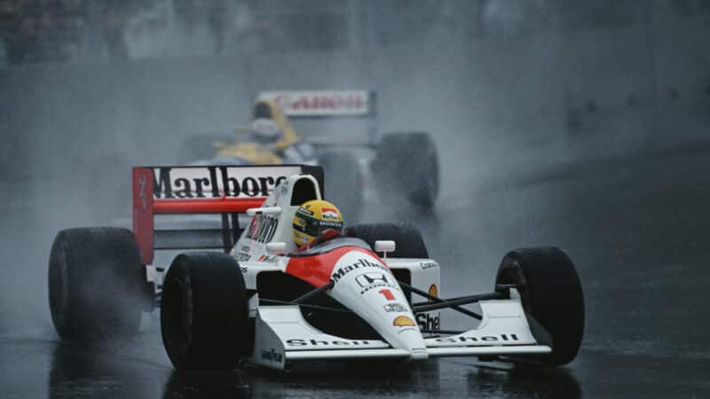 Ayrton Senna ahead of Nigel Mansell during the 1991 Australian Grand Prix