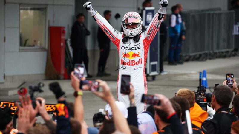 Max Verstappen celebrates victory in the 2025 F1 Japanese GP
