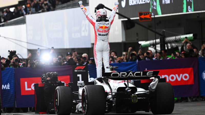 Max Verstappen celebrates winning the Japanese GP