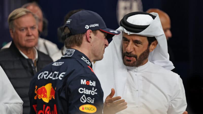 Mohammed ben Sulayem (FIA) with Max Verstappen (Red Bull-Honda) after qualifying for the 2024 Saudi Arabian Grand Prix