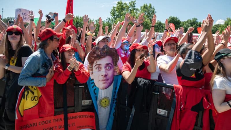 Fans of Ferrari / tifosi and Franco Colapinto (Alpine-Renault) before the 2025 Emilia Romagna Grand Prix in Imola