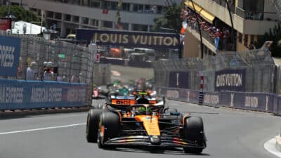 Lando Norris (McLaren-Mercedes) already leading the 2025 Monaco Grand Prix