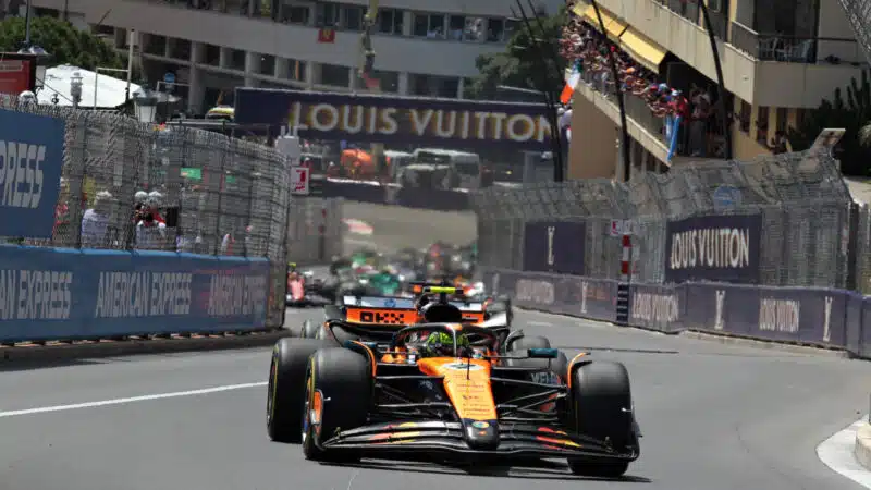 Lando Norris (McLaren-Mercedes) already leading the 2025 Monaco Grand Prix