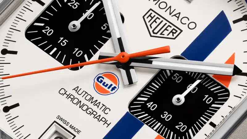 Face of Tag Heuer Monaco Gulf watch