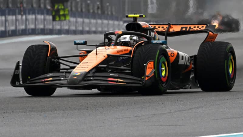 Lando Norris of Great Britain driving the (4) McLaren MCL39 Mercedes on track during the Sprint ahead of the F1 Grand Prix of Miami