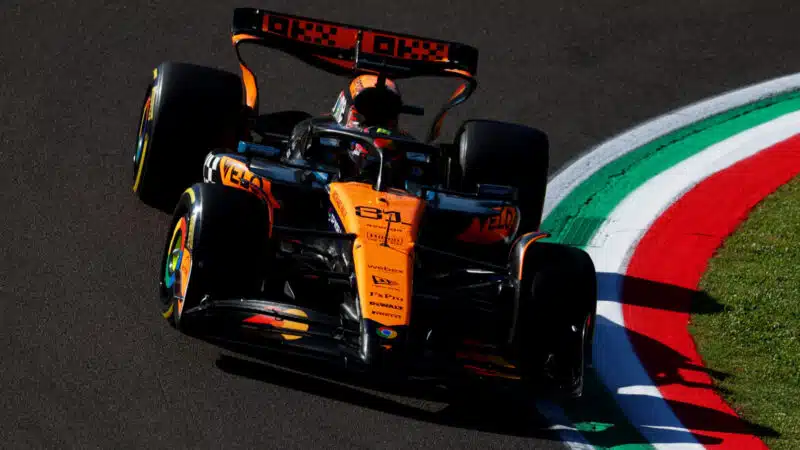 IMOLA, ITALY - MAY 16: Oscar Piastri of Australia driving the (81) McLaren MCL39 Mercedes on track during practice ahead of the F1 Grand Prix of Emilia-Romagna at Autodromo Internazionale Enzo e Dino Ferrari on May 16, 2025 in Imola, Italy. (Photo by Clive Rose/Getty Images)