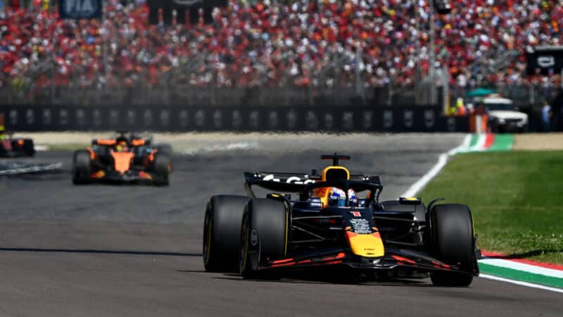 Max Verstappen leading the Emilia Romagna Grand Prix