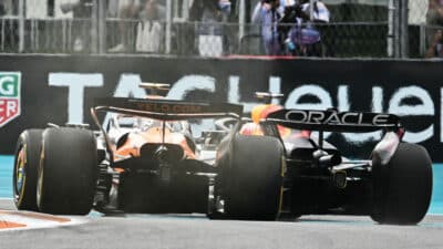 Max Verstappen and Lando Norris battle