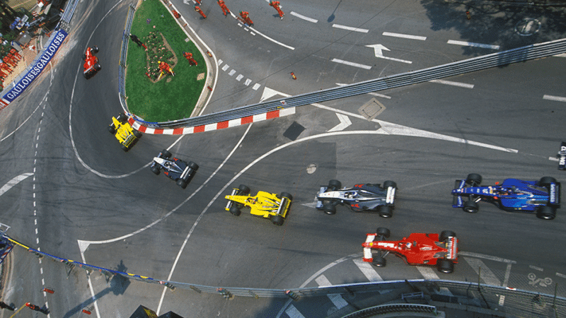 The start of the 2000 Monaco Grand Prix as Michael Schumacher leads