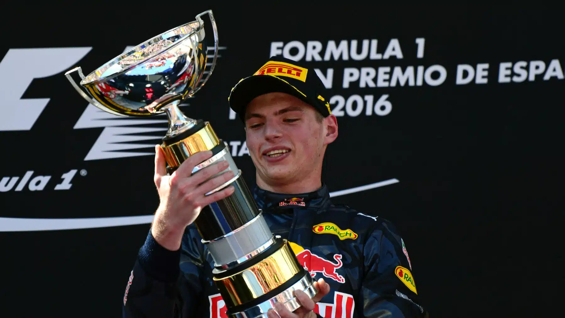 Max Verstappen (Red Bull-Renault) with his trophy after the 2016 Spanish Grand Prix