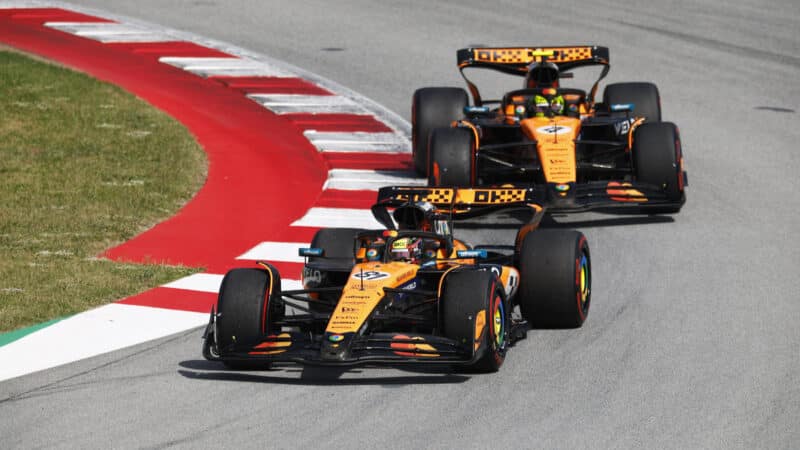 Oscar Piastri leads Lando Norris at the Spanish Grand Prix