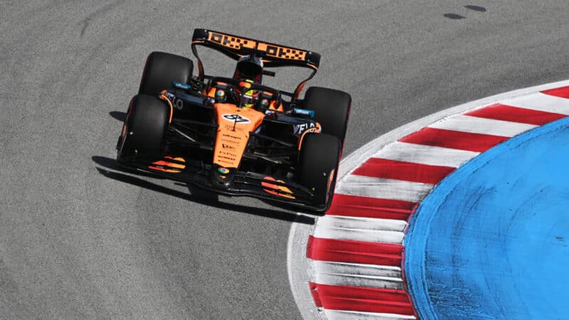 Piastri leads a McLaren 1-2 in the Spanish Grand Prix as Verstappen is penalised for a crash with Russell
