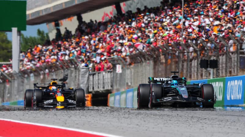 George Russell and Max Verstappen at the Spanish GP