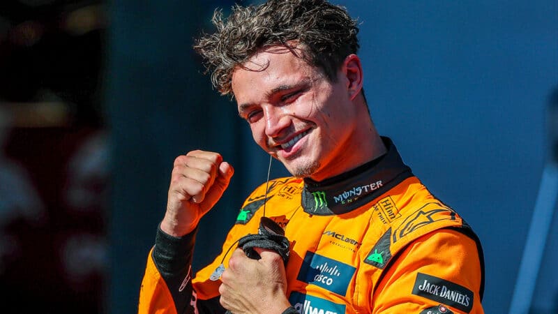 Lando Norris pumps his fist after winning 2025 F1 Austrian Grand Prix