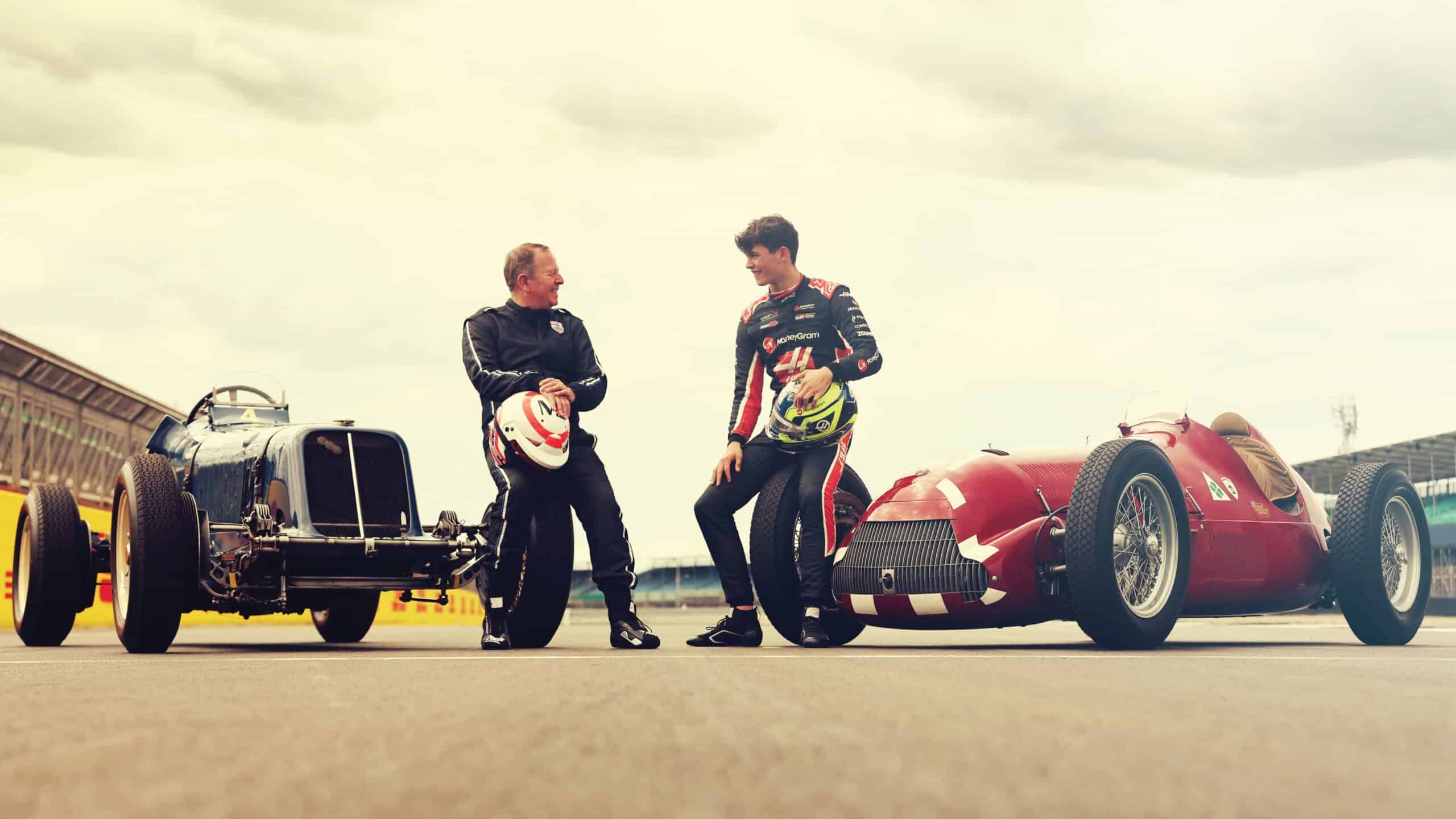 Martin Brundle and Oliver Bearman with 1934 Era R4A and Alfa Romeo 158