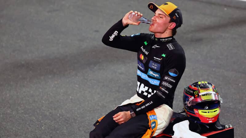 Oscar Piastri has a drink after the 2025 F1 Saudi Arabian GP
