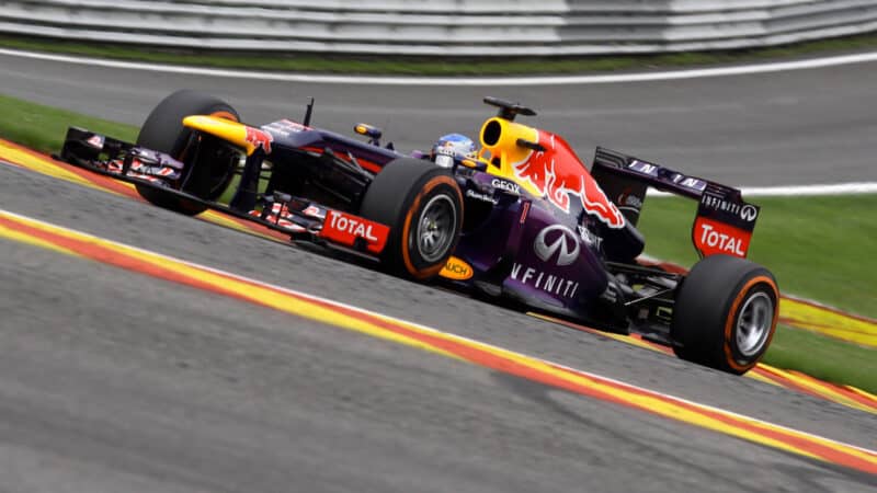 Sebastian Vettel (Red Bull-Renault) in qualifying for the 2013 Belgian Grand Prix