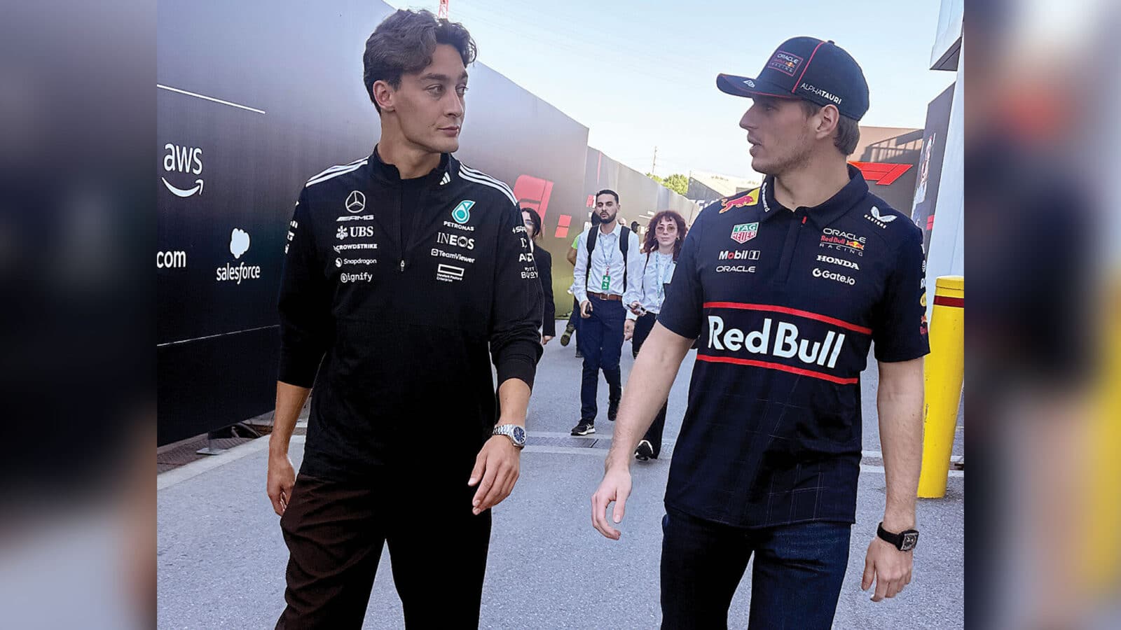 George Russell and Max Verstappen