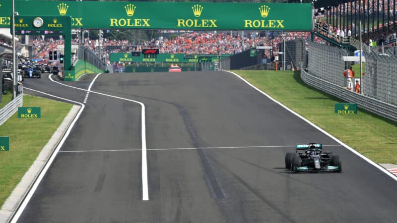 Lewis Hamilton takes the start at the 2021 Hungarian GP