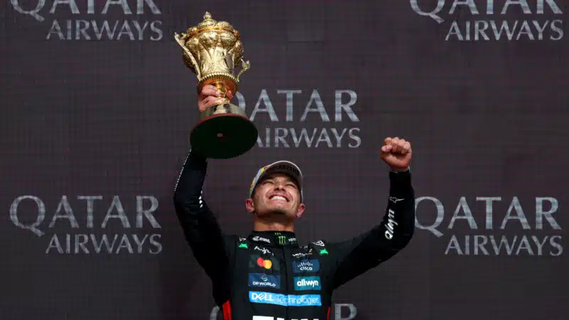 Lando Norris on the podium of the British GP